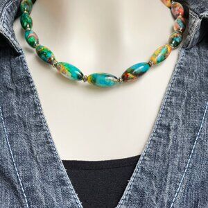 Hand painted Glass Beads Colorful Beaded Necklace Choker Handmade NEW